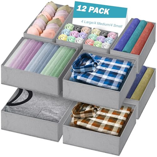 Yimomoyi Schubladen Organizer für Malm Kommode,12er Set Schrank Kleiderschrank Organizer, Faltbare Aufbewahrungsbox Stoff, Ordnungssystem Kleiderschrank für Babykleidung, BH, Unterwäsche, Socken