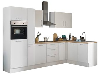 TURIN LB Eckküche Winkelküche Artisan Eiche Optik Weiß 300 x 211 x 60 cm | Küche ohne Küchengeräte, L-Form, L-Küche, Einbauküche ohne Elektrogeräte, mit viel Stauraum, modernes Design