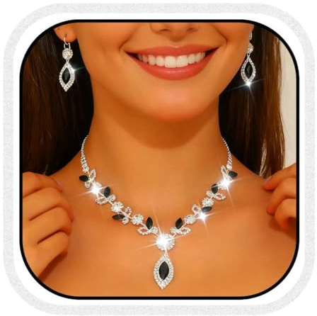 Fashband Collana da sposa in argento con nappe e orecchini, set di gioielli per sposa, matrimonio, strass, collana per ballo di fine anno, Taglia unica, Lega di acciaio, Nessuna pietra preziosa