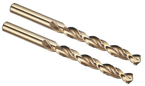 PATIKIL Brocas de 10mm, Acero de Alta Velocidad M42 con 8% Cobalto, Vástago Recto Jobber 135°, Acabado Dorado para Aleación de Titanio de Alta Temperatura y Metal Duro - Paquete de 2