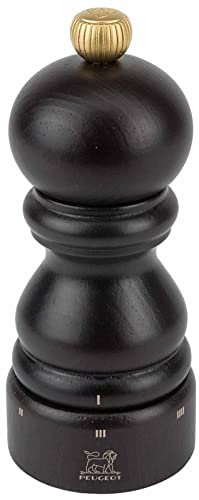 PEUGEOT - Salzmühle Paris u‘Select 12 cm - 6 voreingestellte Mahlgrade - Innovatives Zirlion-Mahlwerk für pulverfeines Salz - Aus PEFC-zertifiziertem Holz - Französisches Know-how - Schokoladenfarben
