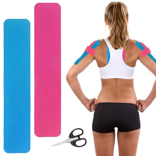 APOMOONS 30 Pcs Kinesiotapes Vorgeschnitten (25x5cm) mit Schere, Tape Sport Kinesiologie Tape Profi Physio Tape und Sporttape Kinesio-Tape Tape Kinesiologie für Joints Support&Muskel Schmerzlinderung