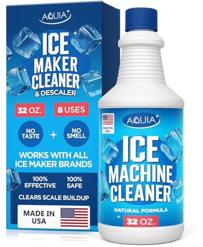 Aquia Ice Machine Cleaner – 32oz Nickel Safe Descaler for Ice Makers, Removes Mineral Buildup and Limescale, Food-Safe Odorless Solution for Home and Commercial Ice Machines, Made in USA