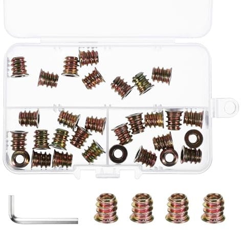 Pack of 30 M5 Screw-in Nuts with Hex Wrench, Threaded Sleeve M5 x 10 mm, Galvanised Hexagonal Thread Insert, Wood Screw Nuts, Threaded Sleeves, Screw-in Sleeves for Wooden Furniture