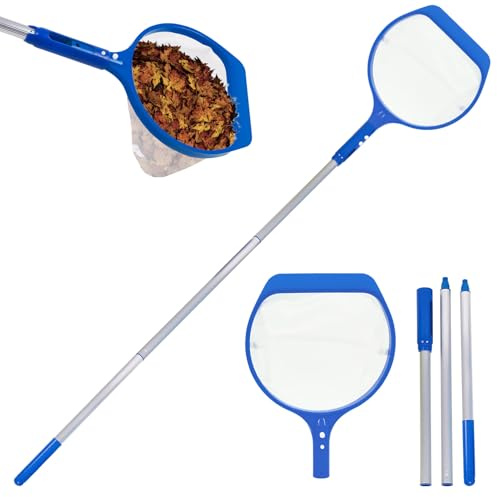 Xevinas Pool Kescher, 141,7cm Pool Kescher Mit Teleskopstange, Pool Zubehör 17 cm Tief Kescher Feinmaschig, Abnehmbare Ausziehbar Einfache Installation Pool Reinigungsset