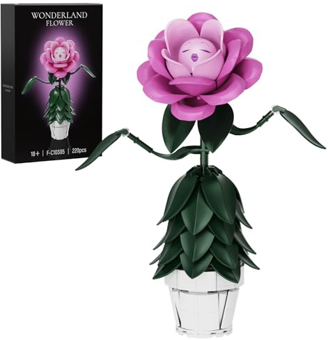 Wonderland Blumen Bausets Kompatibel mit Lego Blumen für Erwachsene, Mädchen, Frauen und Fans - Rosa Rose Blume Geschenke für Geburtstag, Party und Festivals (220 PCS)