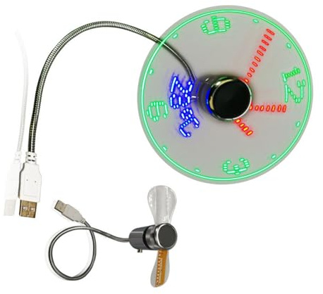 AOYUDJ Ventilateur USB à LED avec affichage de l'heure et de la température Petit ventilateur USB avec tour de cou flexible pour PC/ordinateur portable/bureau