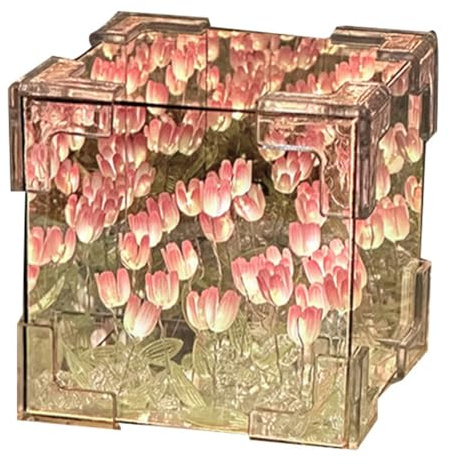 Fangxuee DIY Tulip Mirror Cube Lamp Simulation Flower Bedroom Sleeping Table Handmade Tulip Small Night Light Gift PINK