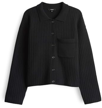 OPUS Damen Strickjacke | DINKINE Slim Rippstrickjacke aus nachhaltigem Baumwollmix Black, 36