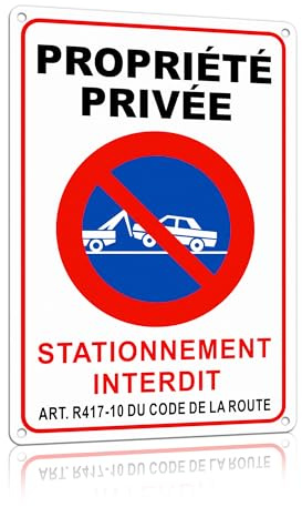 TAKULA Panneau Stationnement Interdit 30x20cm - Signalétique Privé | Aluminium réfléchissant, résiste aux intempéries. Idéal pour parking privé, conforme à l'article R417-10 du Code de la route.