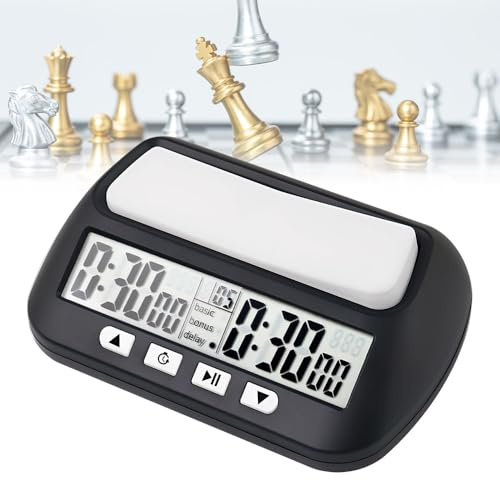 Weciau Reloj De Ajedrez Profesional, Pantalla Digital Multifunción, Temporizador Con Función De Bonificación Count Down Y Delay, Control De 4 Botones, Reloj Analógico