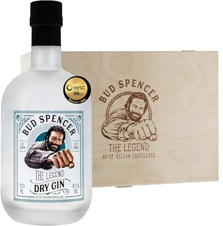 Bud Spencer Dry Gin Geschenk Box - The Legend - [41,3% Vol, Distilled 0,7l] Premium Gin Angebote - Bud Spencer und Terence Hill Fanartikel - Geschenk für Männer - Geschenkset Herren