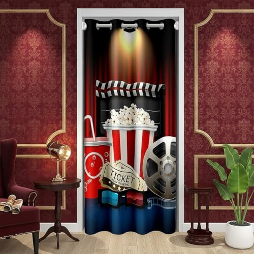 feelingyou Niedliche Popcorn Cola Tür Vorhang 86x203cm Geschmackvolles Essen Film Thema Türway Vorhänge für Outdoor Retro Film Kino Theater Tür Vorhänge für Schlafzimmer