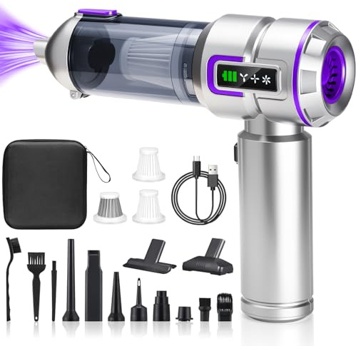 SGIP Aspirador de Mano 27000Pa sin Cable, 3 Velocidades para Coche | 27000Pa, 6000mAh, USB-C, 3 vel., filtros HEPA lavables, 4 en 1 soplador, pantalla LCD nivel batería. Hogar, coche, mascotas