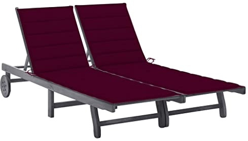 HEFZGDB 2-Personen-Sonnenliege Grau Akazie Massivholz mit Auflage und Verstellbarer Rückenlehne, Gartenliege für Terrasse Balkon Poolbereich, Outdoor Relaxmöbel aus robustem Holz