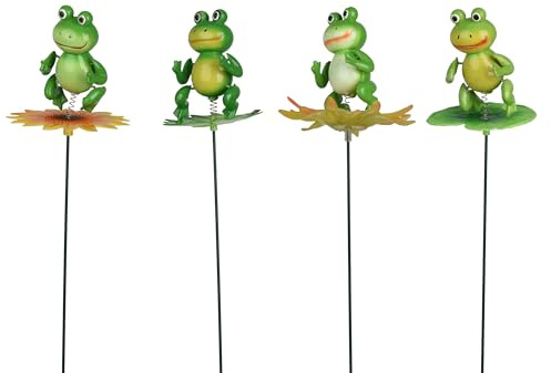 Gartenstecker Frosch am Stab 13x7cm Metall Kunststoff 1 Stück sortiert - Gartenstecker für Osterdeko & Frühlingsdeko - Dekoartikel zum Stecken Frühling - Pflanzenstecker - Steckdekoration - Grün