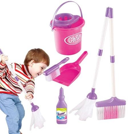 Broom Toy - Set for | Toy, Play with Broom, Mop, Brush, Dustpan, Bucket, Caution Sign, Kit