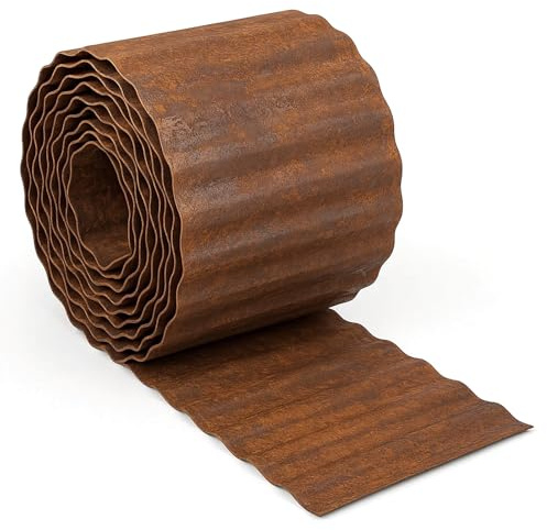 Toemics Rasenkante aus Cortenstahl in Wellenform 6 m – Flexible Beeteinfassung aus Metall 15 cm hoch – Einfache Montage – Rostoptik inkl. Montagehandschuhe (6 m x 15 cm)