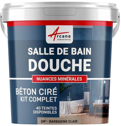 béton ciré, salle de bain, douche italienne, pièce d'eau, kit, beton, cire, salle de bains, douche italienne - 2 m² (en 2 couches) Barbadine Clair - ARCANE INDUSTRIES