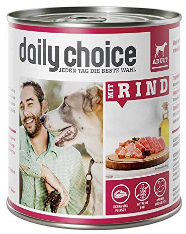DAILY CHOICE – Rind | Nassfutter mit natürlichen Zutaten und wertvollen Superfoods für ausgewachsene Hunde. Getreidefreies Alleinfutter ohne Zusatzstoffe in der Dose | 24x800g Rind