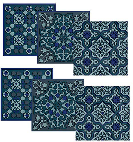 Images d´Orient 6 Glasuntersetzer Untersetzer aus PVC hitzebeständig, waschbar orientalisch blau grau 9 x 9cm
