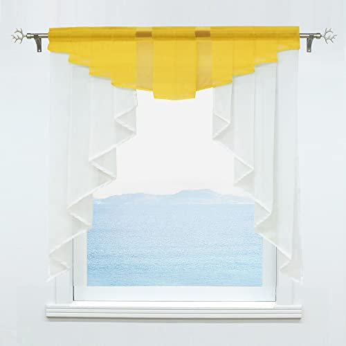 ESLIR Scheibengardine mit Tunnelzug Kleinfenster Gardinen Küche Bistrogardinen Transparent Stores Fenstergardine Voile Gelb BxH 120x125cm 1 Stück