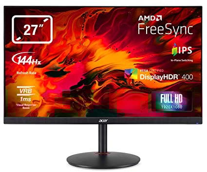 Acer Nitro XV272Pbmiiprzx Monitor Gaming FreeSync, 27, Display IPS FHD, 144 Hz, 1 ms, HDMI 2.0, DP 1.2a, USB3.0, Lum 400 cd/m2, Speaker Integrati, Cavi HDMI, USB3.0 Inclusi