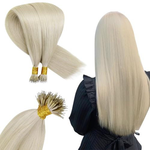 Hetto Nano Beads Hair Extensions Blonde Nano Hair Extensions Real Human Hair Remy Straight Invisible White Blonde Nano Ring Extensions 50s 50g 14 Inch #60