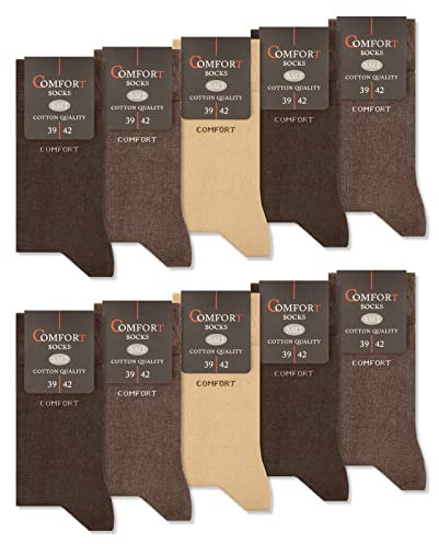 Chaussettes Coton Confort Homme Femme (10 Pairs) sans Elastique et Couture (43-46 beige marron)