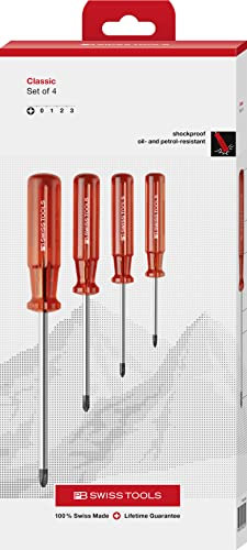 PB Swiss Tools Phillips Screwdriver Set PB 1562.CBB | 100% Swiss Made | 4-Piece Screwdriver Set with Classic Grip, Size PH0 PH1 PH2 PH3