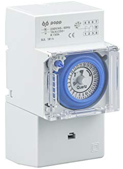 POPP® Electric Temporizador Reloj analogico SUL-181H 230 V 45 – 60 Hz 24 Horas 35 mm DIN Rail (Pack 1 Unidad)