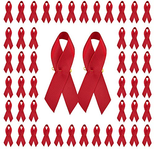 Wandic Broschen in Form von Satinbändern, mit Sicherheitsnadeln, für Herzkrankheiten, HIV, Drogenprävention und Fahren unter Einfluss, Rot, 100 Stück