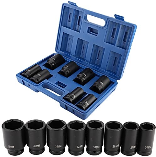 Deep Impact Socket Set, 8Pcs Car Repair Impact Drive Socket Set, 24-38mm Universal Heavy Duty Impact Deep Socket Set 3/4 Inch Solid Chrome Vanadium Steel