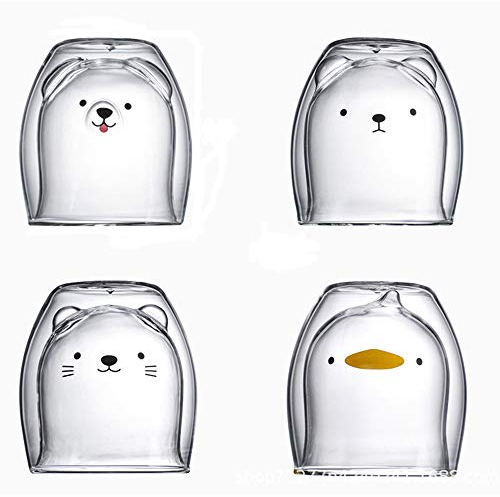 FGYZYP Cute Glass Mug Double Wall Cup, 4Pcs Bear cat Animal Clear Insulated Glassware Coffee Espresso Cappuccino Tea Cup for Gift Cartoon Household Accessories Office Kitchen Supplies