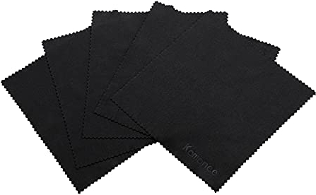 Komonee Microfibre Black Cleaning Cloths For Glasses Sunglasses Lenses Electronics Mobile Phones Cameras Laptops Tablets TV's Jewellery Silverware LCD Screens (Pack of 5)