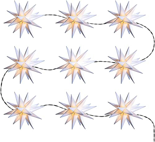 3D LED 9 kleine Sterne Ø 8 cm Sternenkette Lichterkette Weihnachtsstern Außenstern Adventsstern - für den Tannenbaum für innen und außen – Länge 8 m Kabel mit Timer wetterfest von Dekowelt (Weiß)