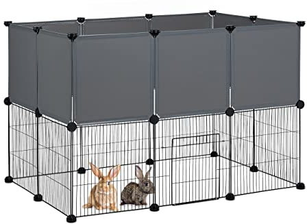 Relaxdays Freilaufgehege, DIY Freigehege zum Stecken, HBT 72,5 x 110 x 74 cm, Auslaufgitter für Kleintiere, schwarz/grau