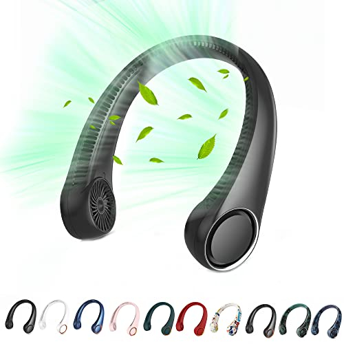 PenKou Neck FanPortable Hands Free Bladeless Neck Fan4000mAh USB Rechargeable Personal Fan3 Speeds 72 Air Outlet 360° Cooling Hanging FanAir out in all directionsfaster coolingSuper QuietPure Black