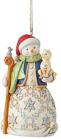 Enesco Jim Shore Heartwood Creek Hängedekoration in Form eines Schneemanns mit Katze, Mehrfarbig, 6011498 4,53 x 2,56 x 1,77 Zoll