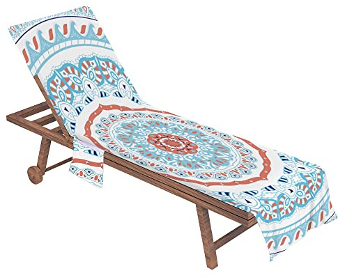 FANSU Beach Chair Cover Towel - Mandala Sun Lounger Beach Towel with Pockets, Microfiber Quick Dry Chaise Lounge Towel Cover for Summer Outdoor Garden Pool Vacation Travel (75x210cm,Boho)