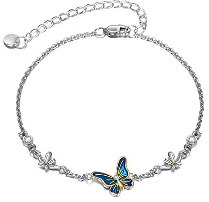YAFEINI Bracelet de Cheville Papillon pour Femmes Filles en Argent Sterling Papillon Marguerite Bracelet de Cheville Chaîne Bracelet Bijoux Cadeaux pour Femmes Filles