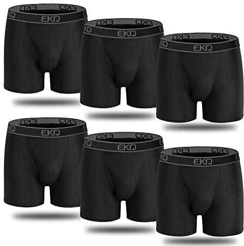 EKQ Herren Boxershorts Multipack 6er-Pack Bambus Unterwäsche mit offenem Hosenschlitz Tasche Bund Atmungsaktiv Herren Fitted Hipster Trunks, 6 Schwarz, XL