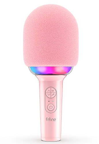FIFINE Karaoke Microphone Bluetooth Wireless Mic Speaker, Singing Handheld Portable Microphone, Gifts for Kids Adults Boys Girls, Mic with RGB for Birthday Party Home KTV-AmpliSing E2 Pink