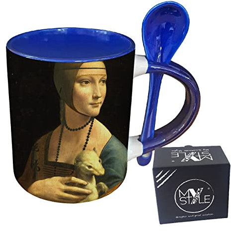 My Custom Style Tazza Blu+cucchiaino#Arte-Dama Ermellino, Leonardo#325ml