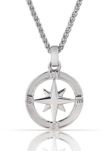 Forge & Foundry Men's Pendant with 22 Necklace Chain Included [Polished 18K Gold Plated or Polished Solid Stainless Steel] | Refined Hand-Crafted Jewellery (Silver North Star)