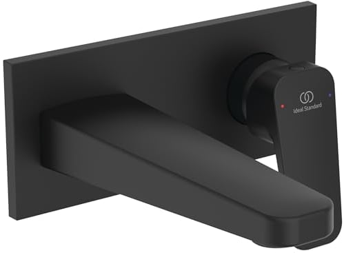 Ideal Standard - Ceraplan, Miscelatore monocomando per lavabo per installazione a parete, Rubinetto a muro, Nero seta