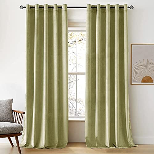 Woaboy Samtvorhänge Verdunkelungsvorhang Gardinen Samt mit Ösen Blickdicht für Wohnzimmer Blackout Curtains Thermovorhang Schalldämmend Schlafzimmer 2er Set 167x228cm (B x H) Salbeigrün