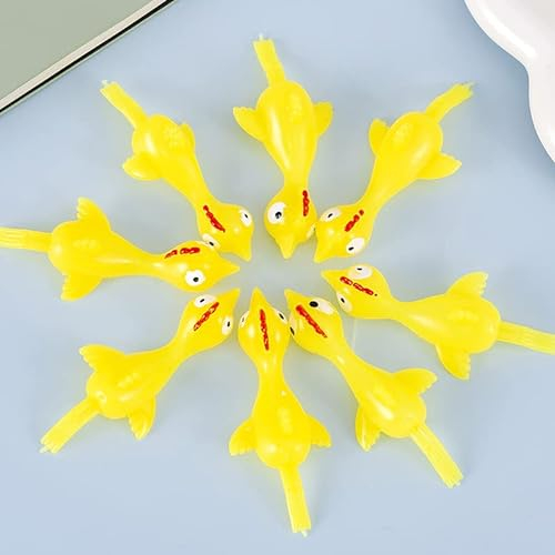 Schleuder Huhn 24 stück Schleuderhuhn Fliegende Strecken Fliegende Hühner Schnipsen Spielzeug Gummi Huhn Kinderspielzeug Lustig Finger Dehnbar Huhn für Büro Streiche Spielzeug