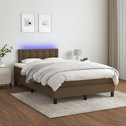 INLIFE Boxspringbett mit Matratze & LED Dunkelbraun 120x200 cm Stoff,Braun,54.08KG,3133464