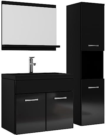 Mobile da Bagno Montreal 60cm Nero Lucido - Armadio mobiletto lavabo Nero - Mobili Armadietto